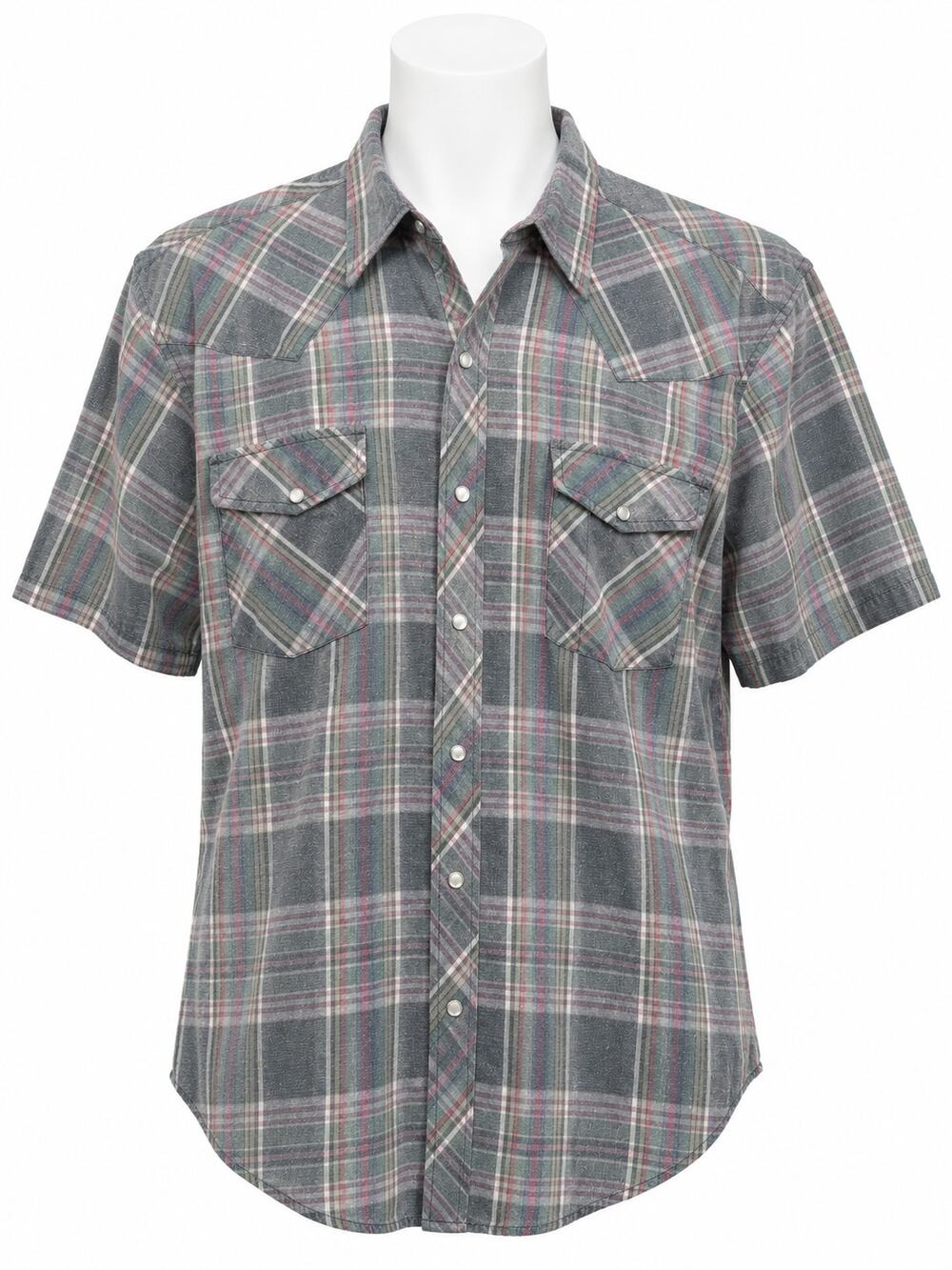Vintage Williams Bay Plaid Western Pearl Snap Shirt Short Sleeve USA Made Mens L
